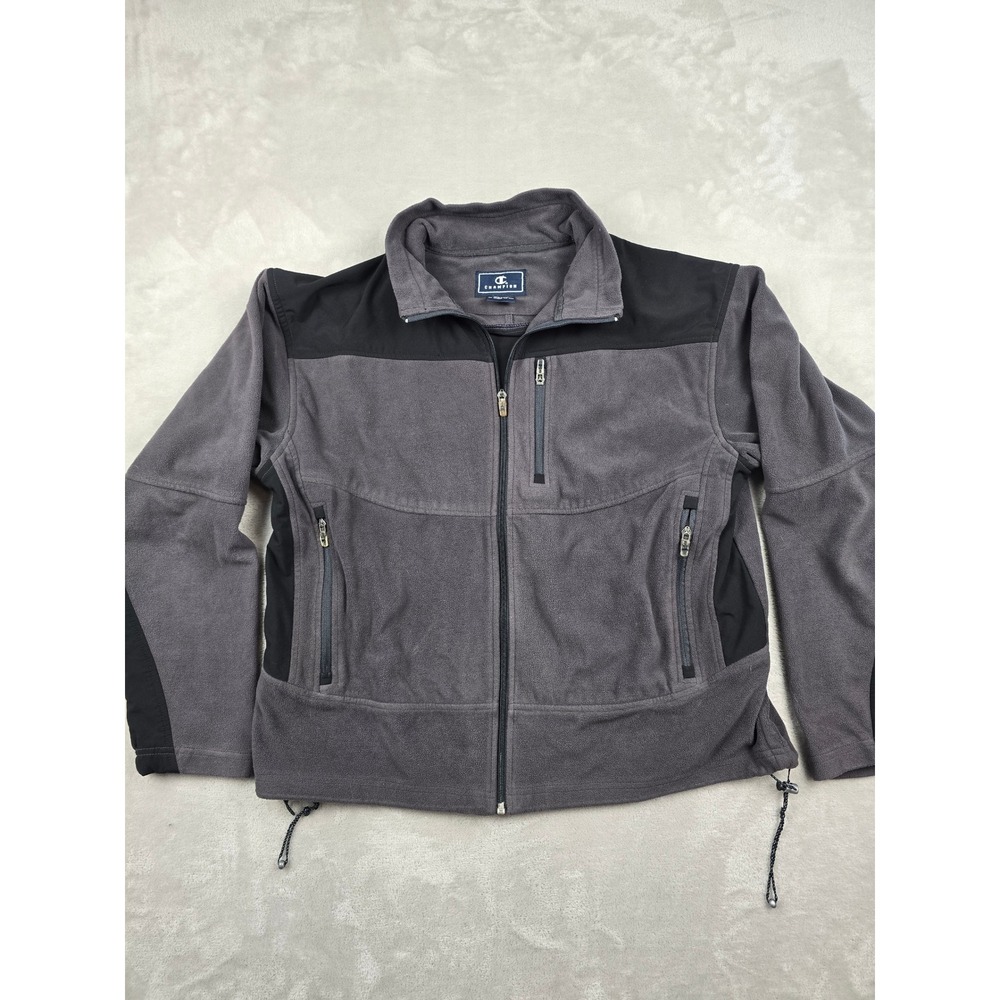 Champion Fleece Hybrid Jacket‎ Women L Gray Black Full Zip Mock Neck Activewear